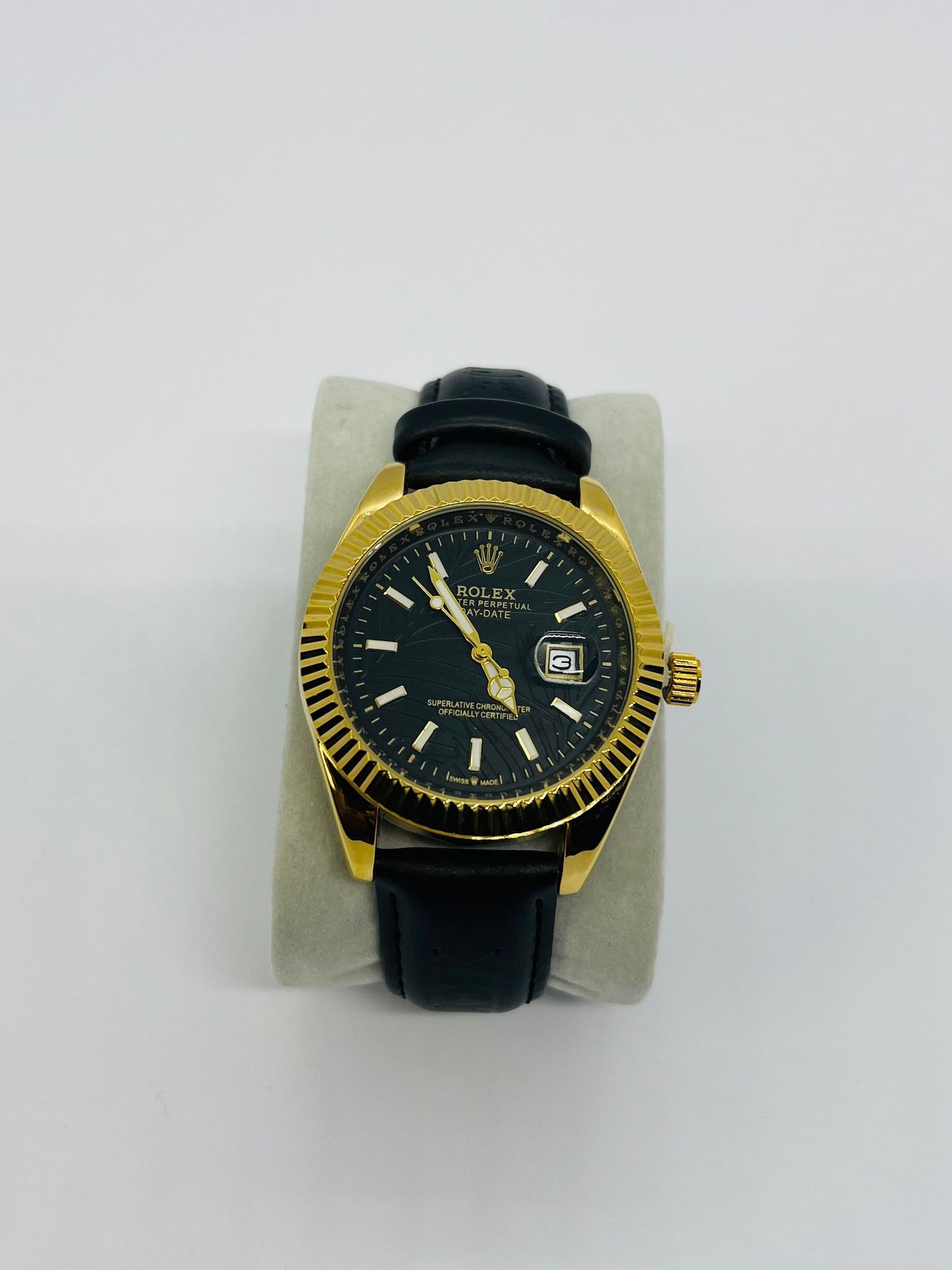 Rolex Datejust Gold and black, bracelet cuir