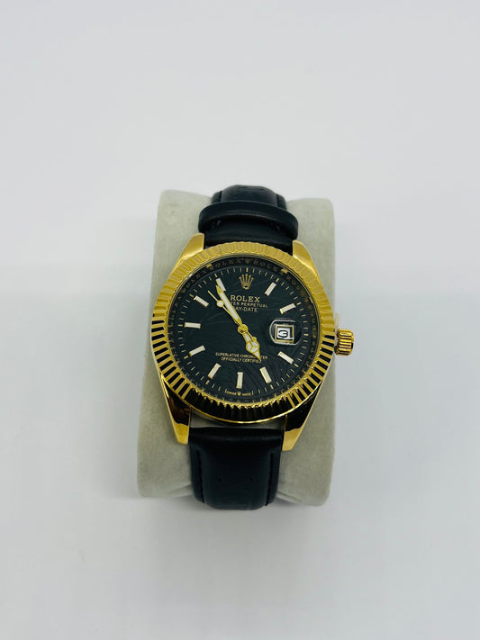 Rolex Datejust Gold and black, bracelet cuir